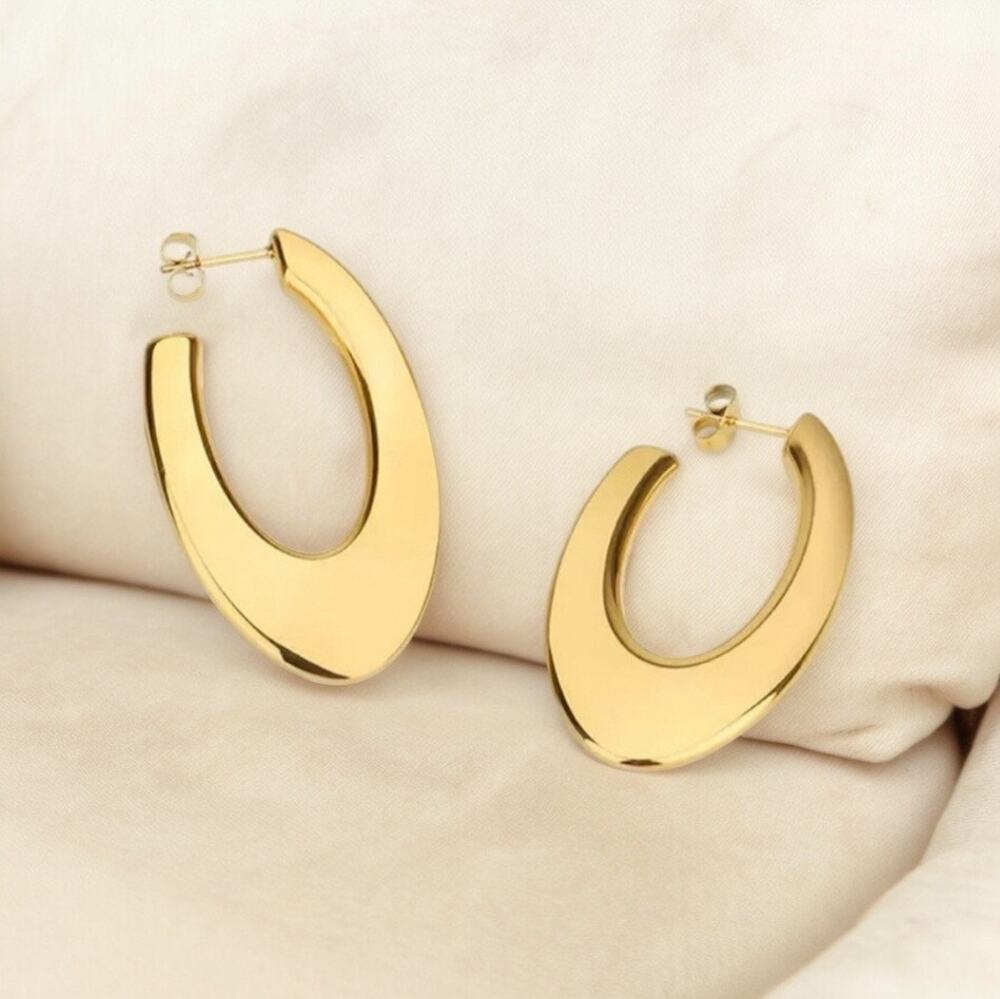 NEW 18K yellow gold plated flat hoop drop earrings jewelry B20